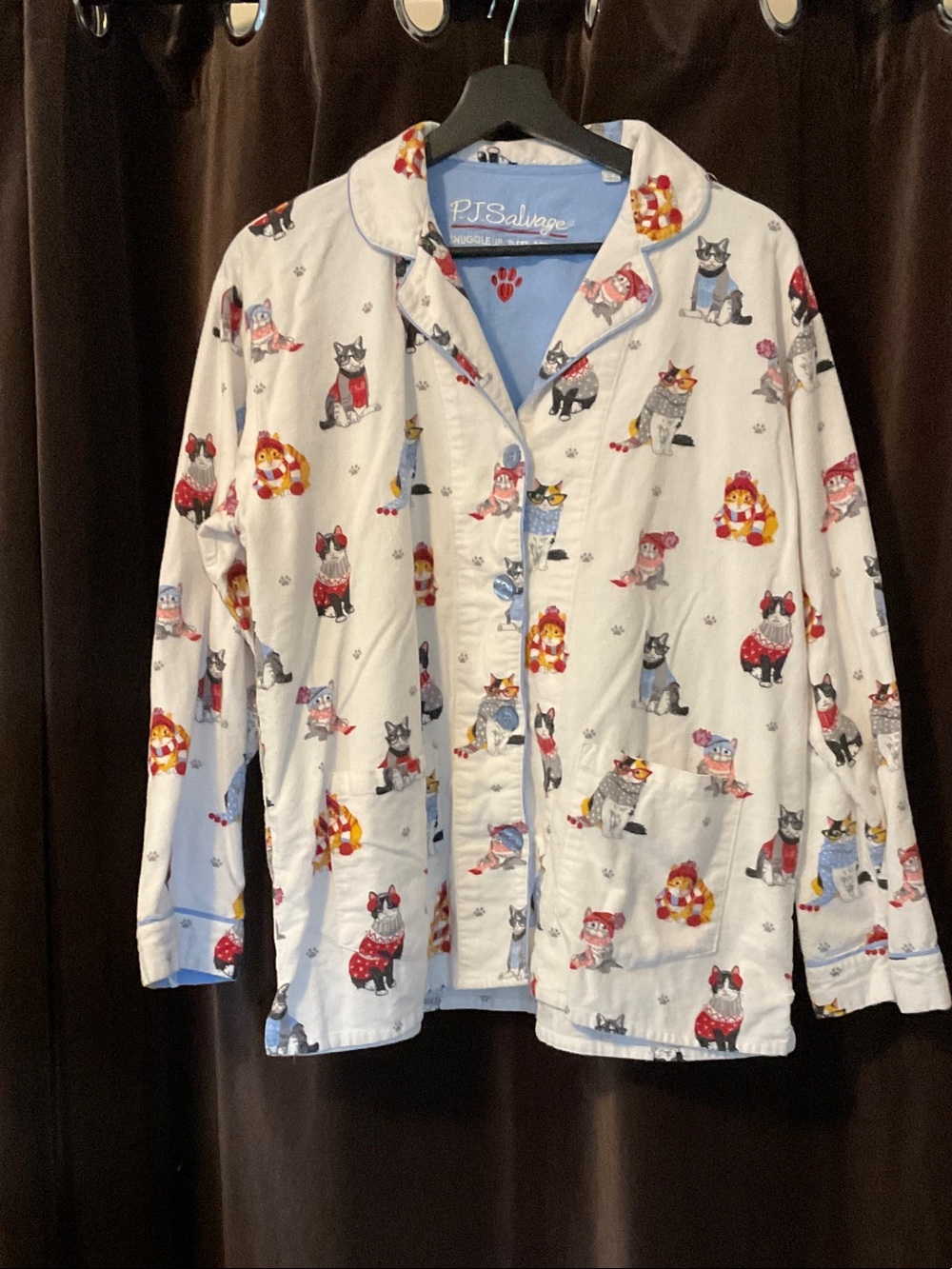 PJ Salvage White Pajama Top with Multicolor Cat Print